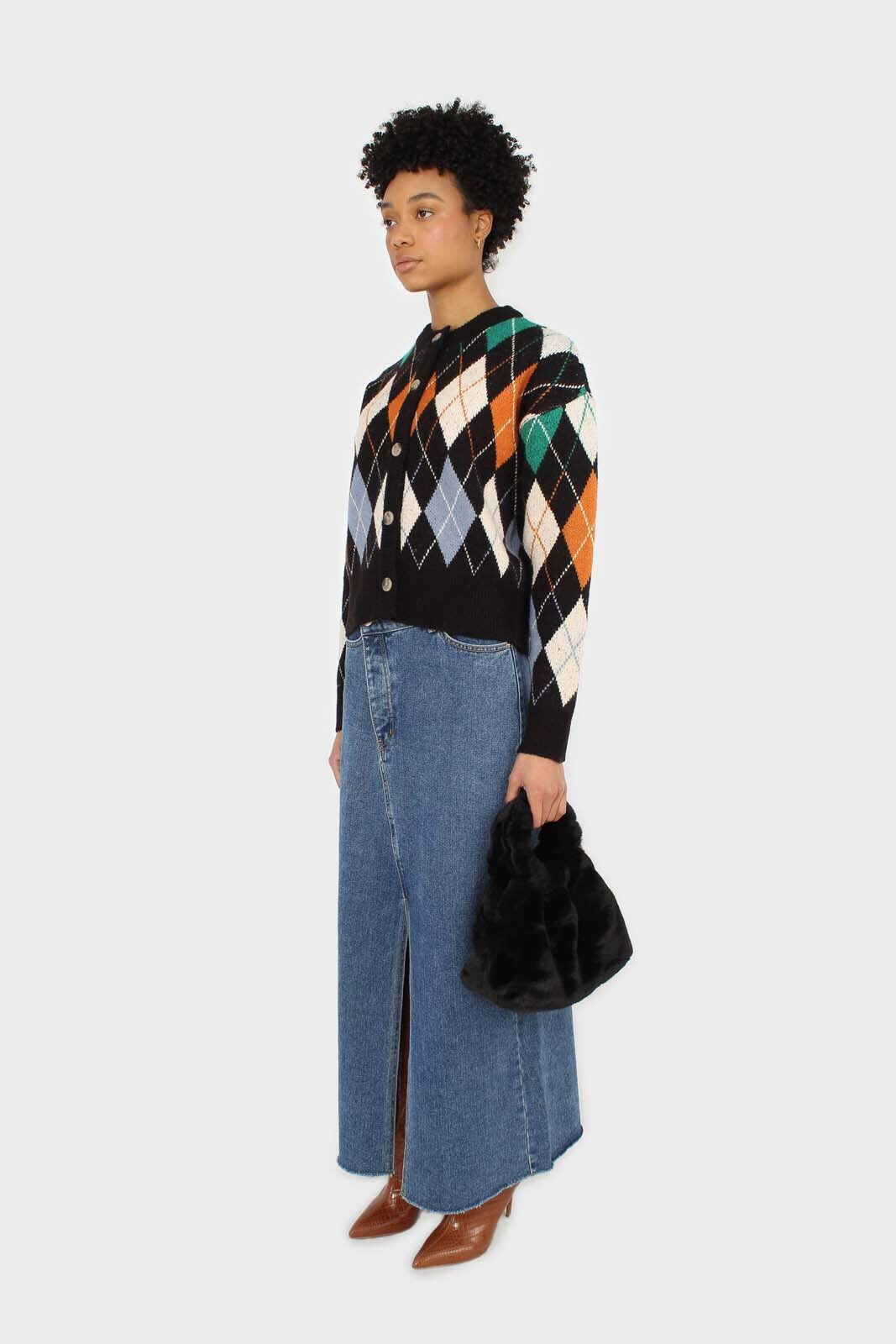 Black and orange argyle cardigan