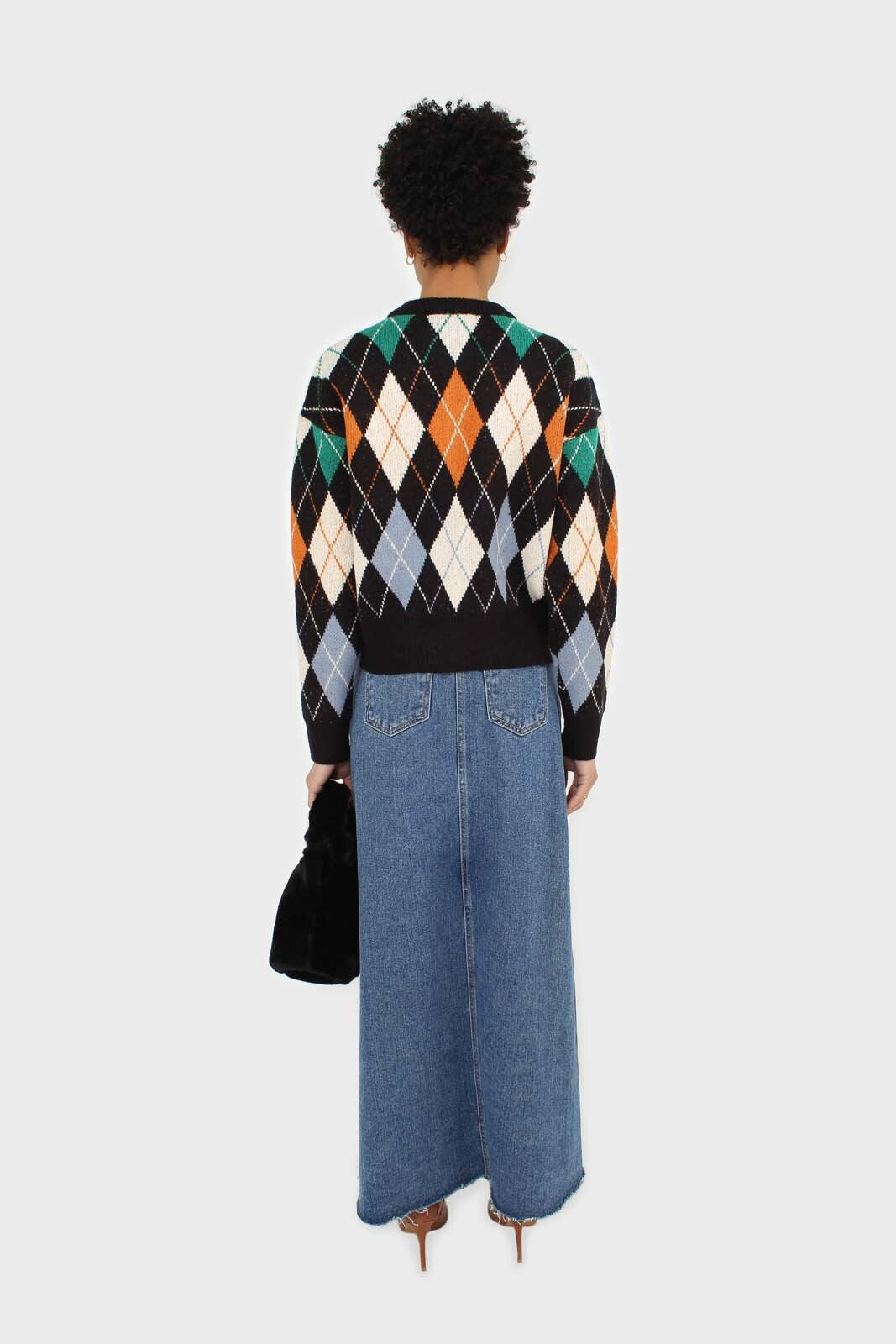 Black and orange argyle cardigan