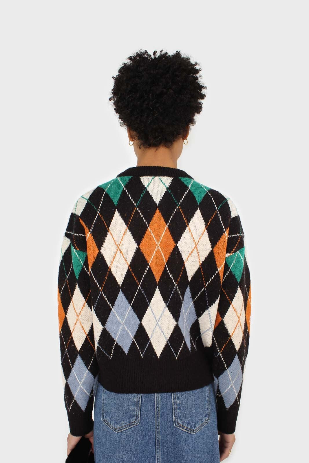 Black and orange argyle cardigan