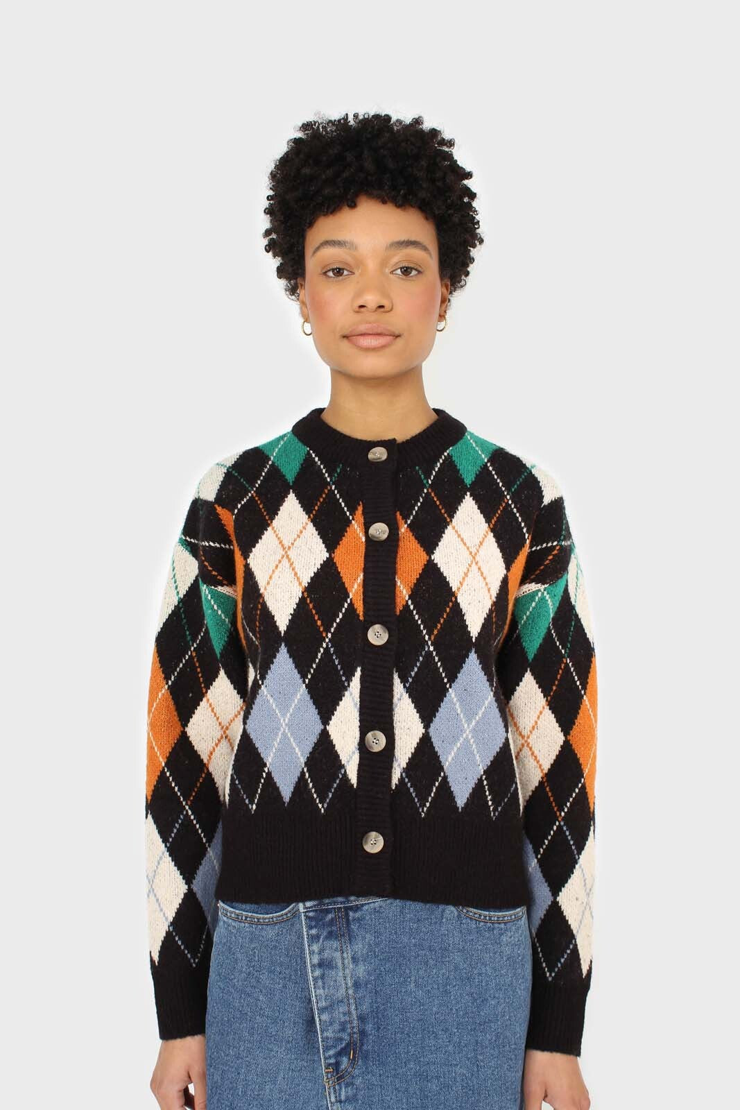 Black and orange argyle cardigan