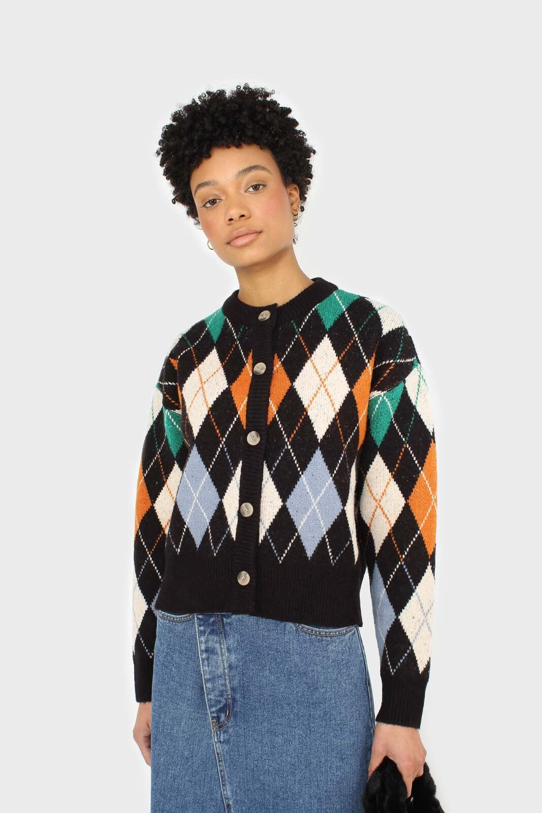 Black and orange argyle cardigan