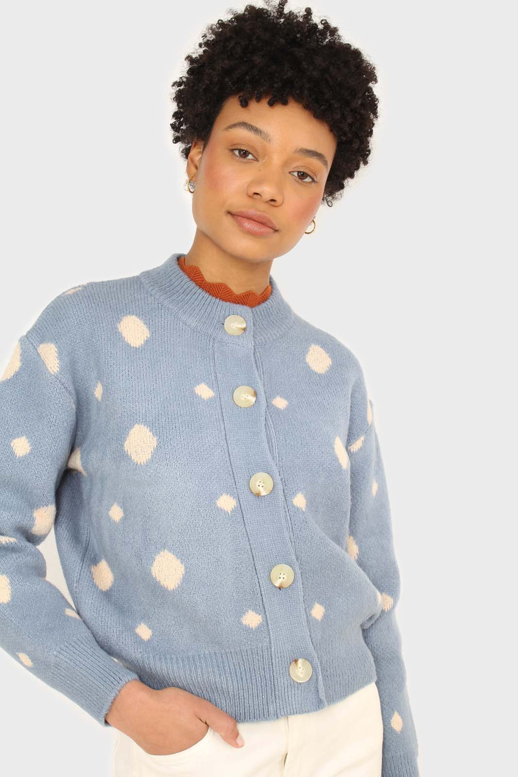 Blue and white dots cardigan