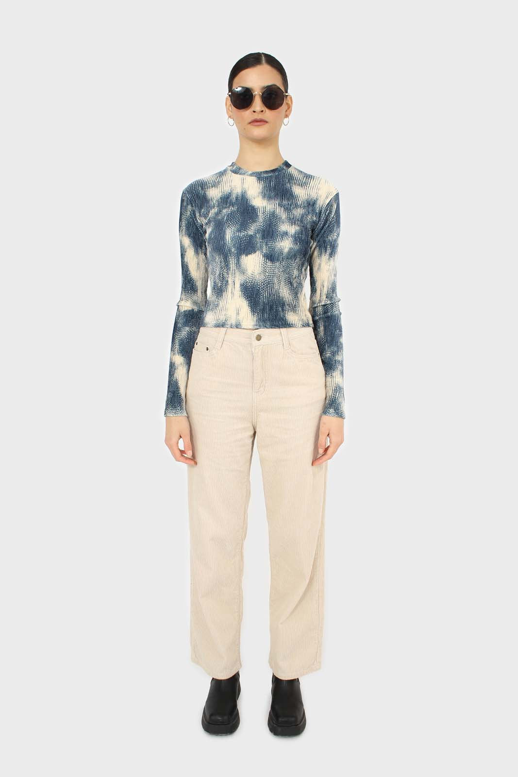 Teal tie dye print velvet cropped top