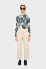 Teal tie dye print velvet cropped top