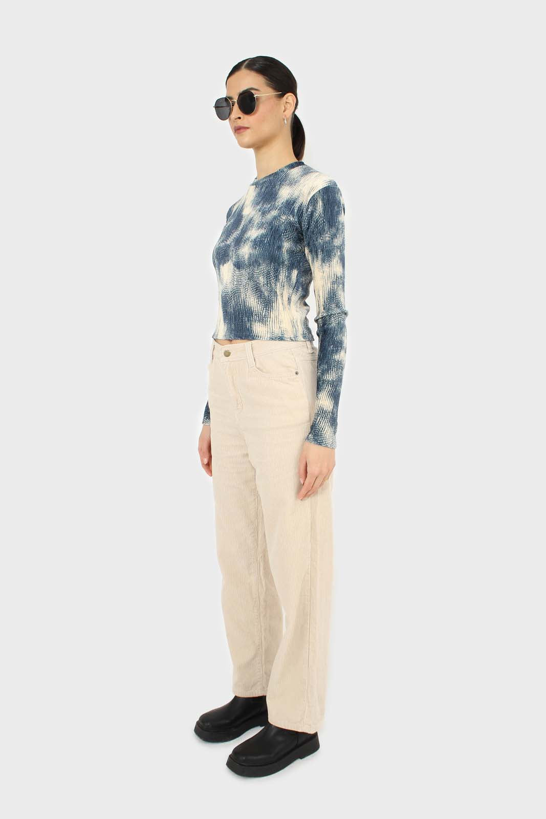 Teal tie dye print velvet cropped top