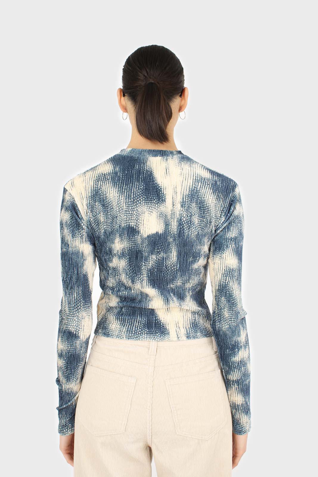 Teal tie dye print velvet cropped top