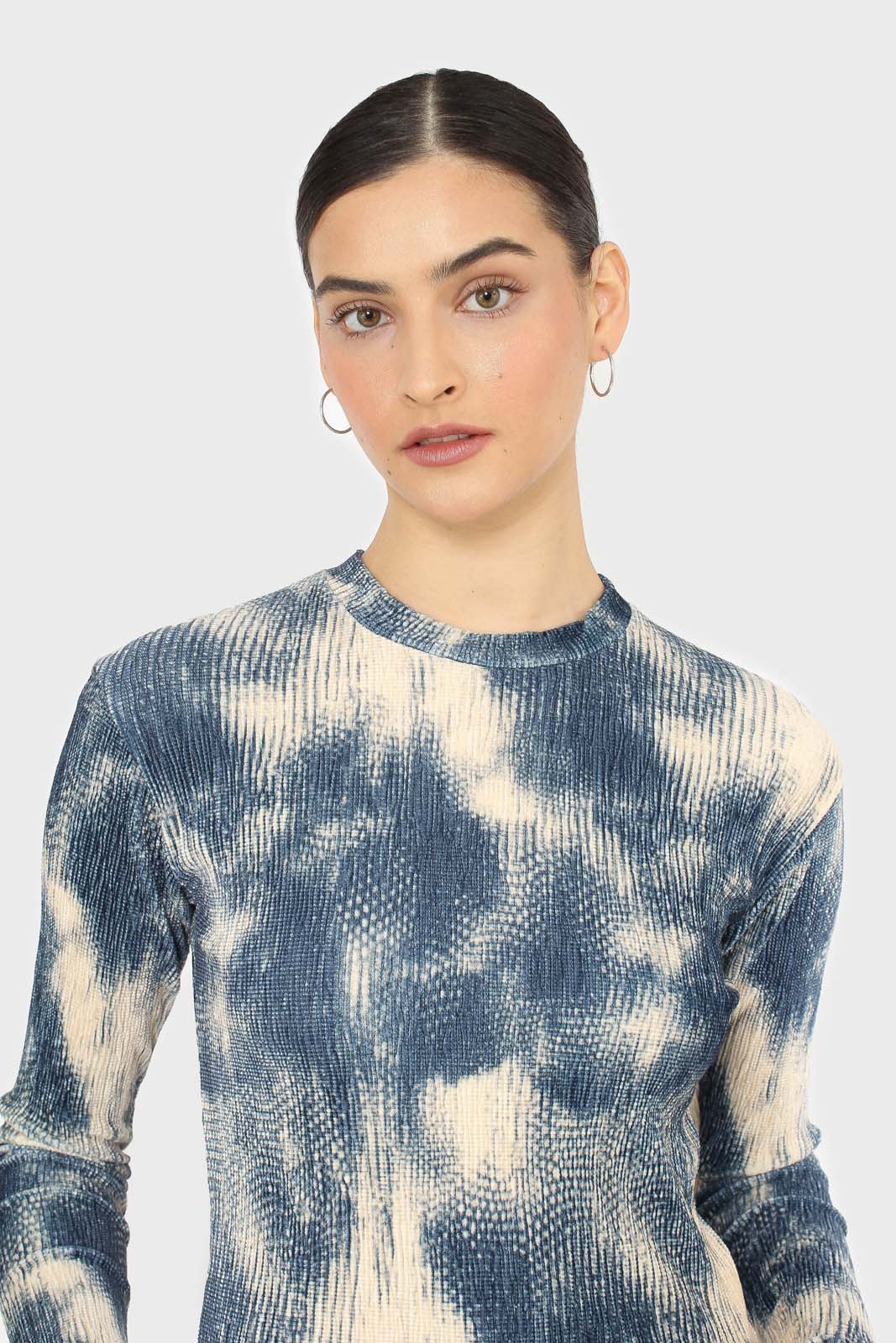 Teal tie dye print velvet cropped top