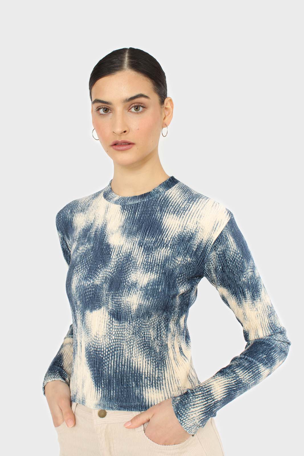 Teal tie dye print velvet cropped top