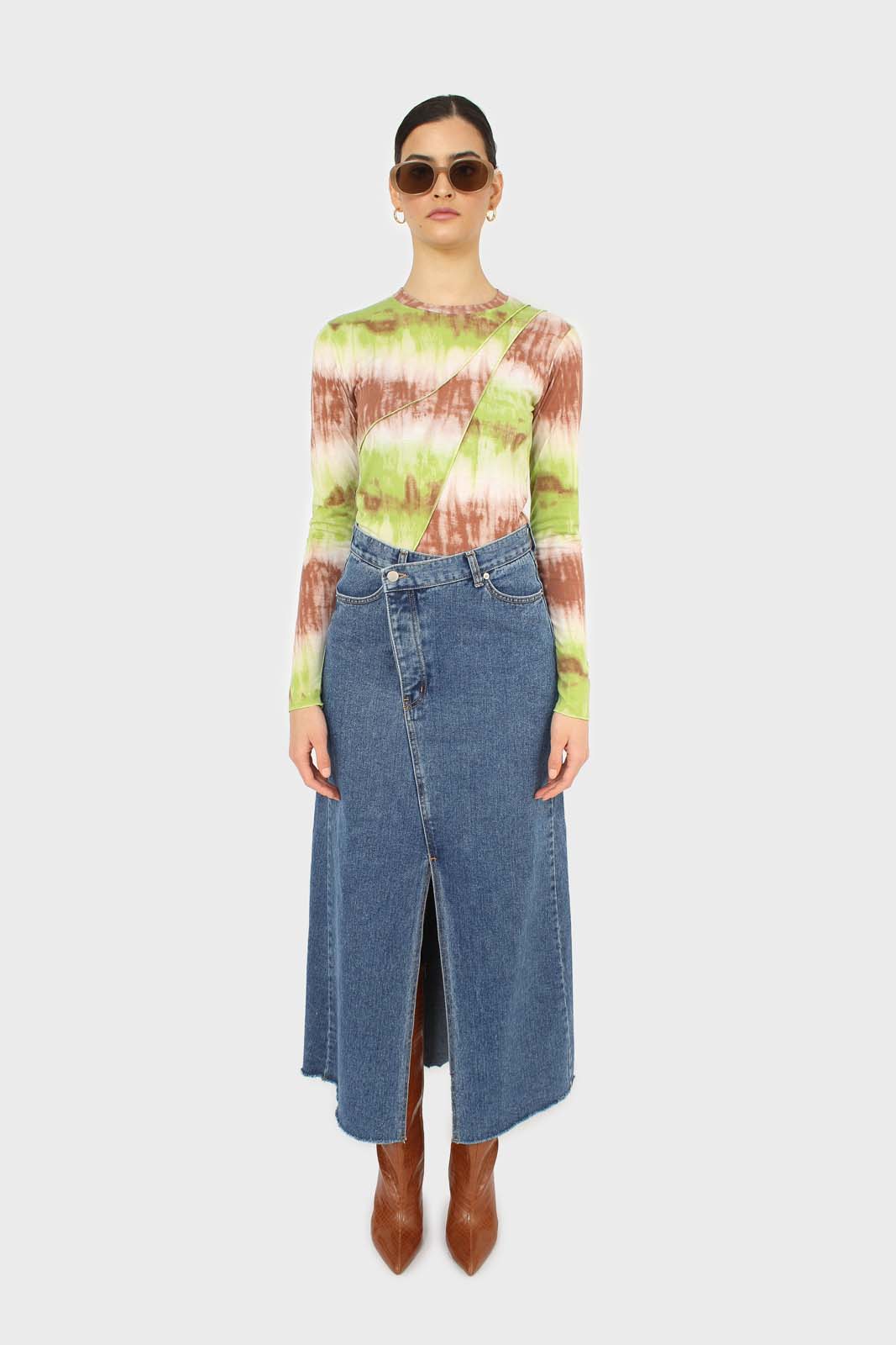 Green and brown tie dye cropped top