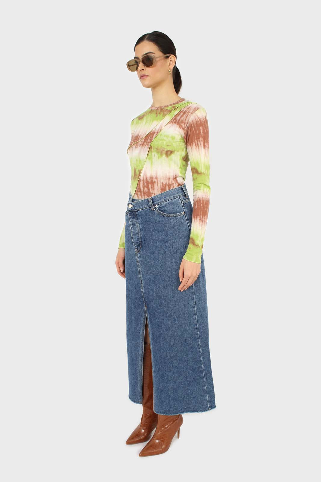 Green and brown tie dye cropped top