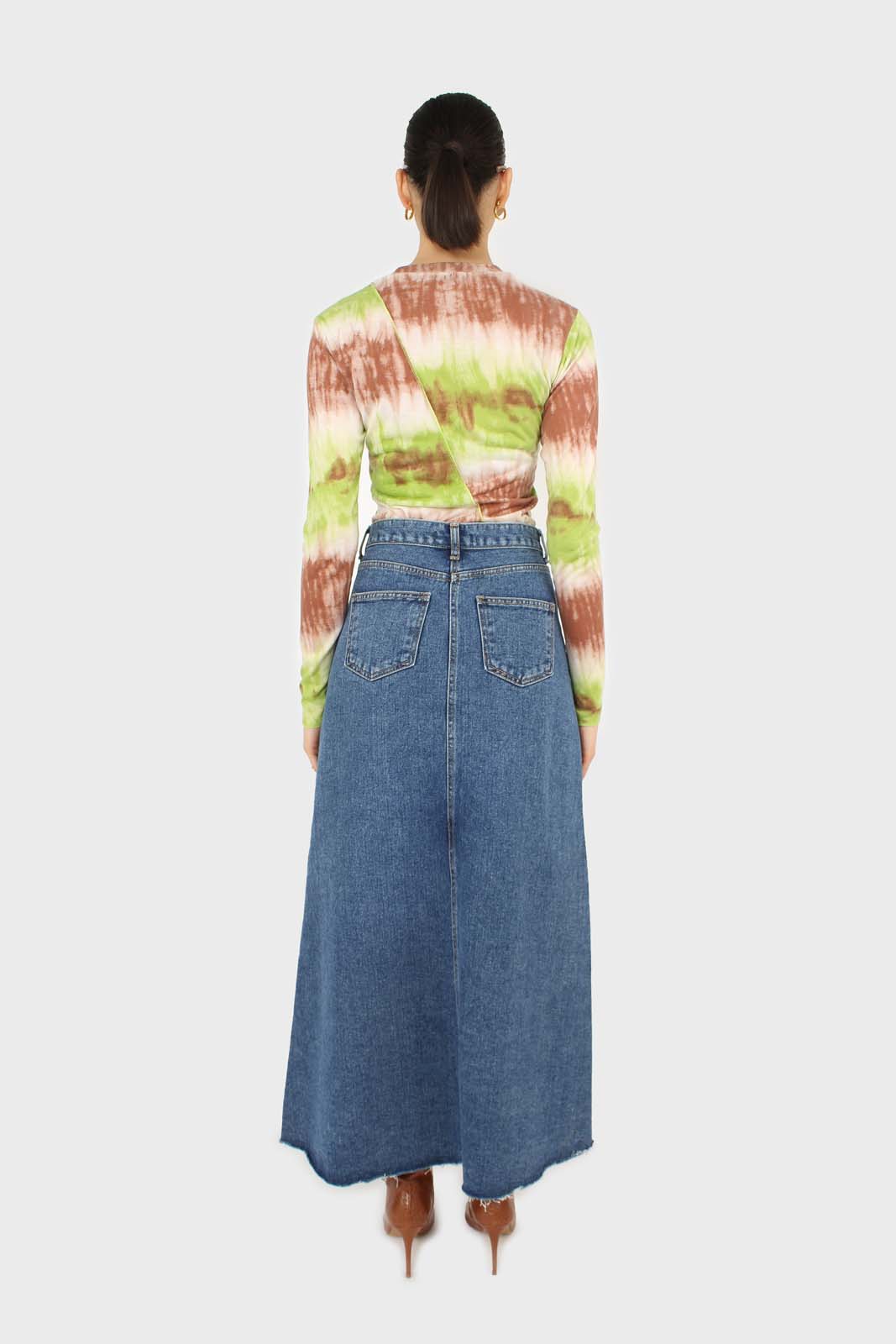 Green and brown tie dye cropped top