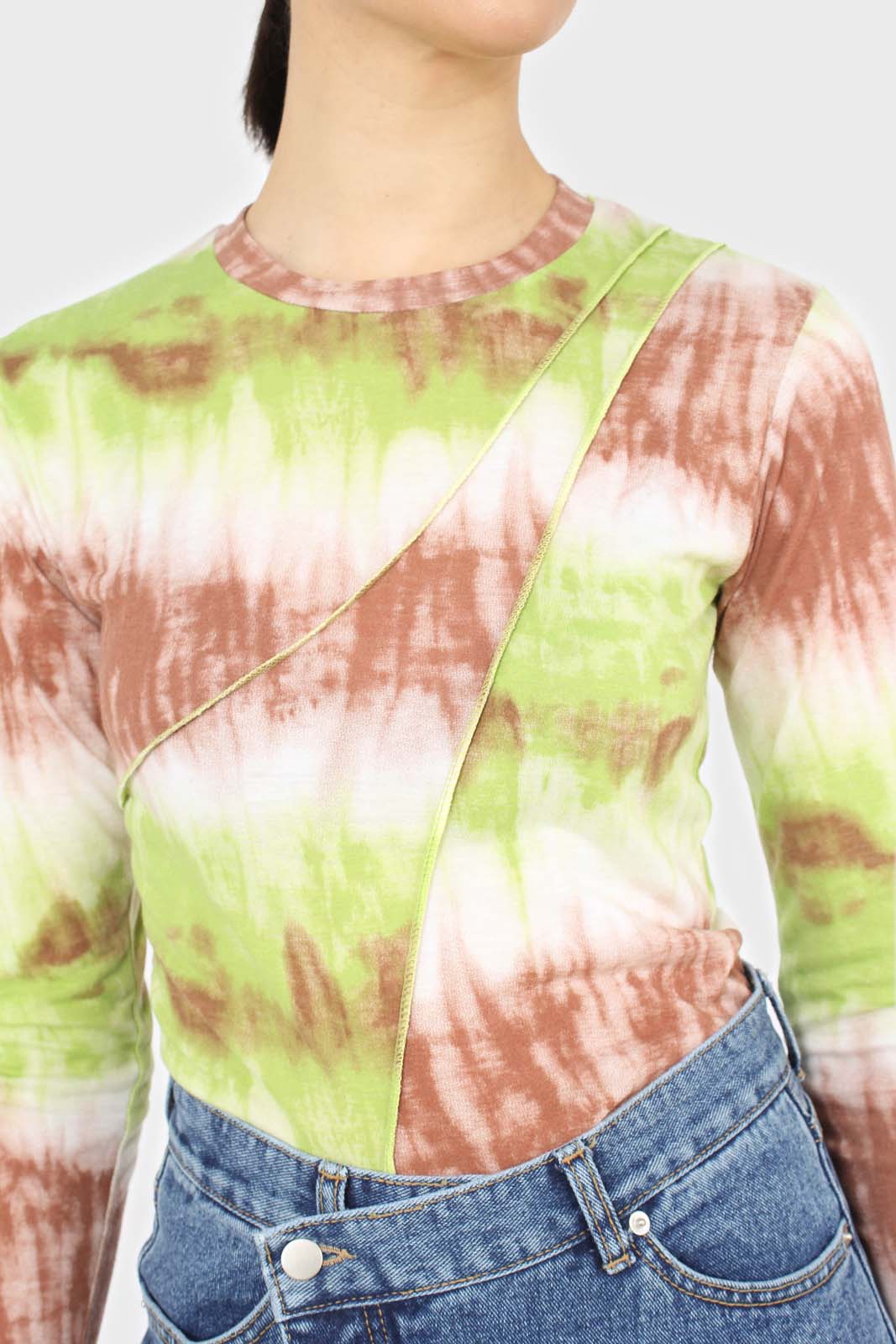 Green and brown tie dye cropped top