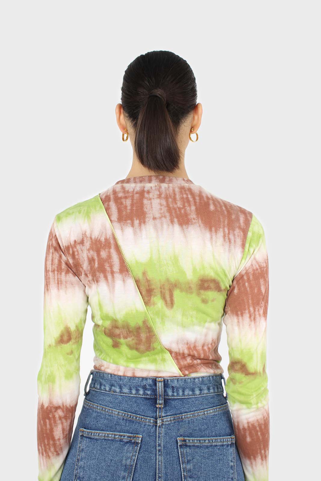 Green and brown tie dye cropped top