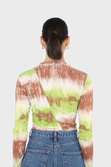 Green and brown tie dye cropped top