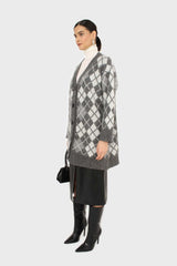 Grey argyle alpaca wool blend cardigan