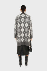 Grey argyle alpaca wool blend cardigan