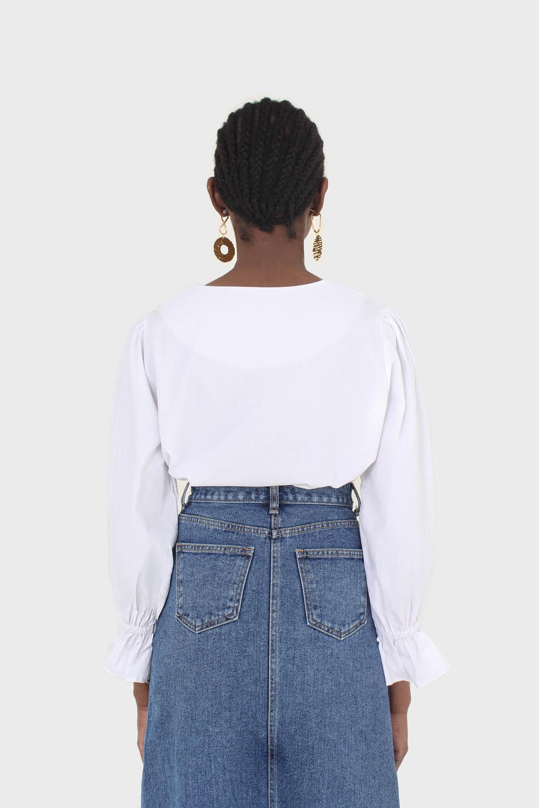 Mid blue denim front slit maxi skirt