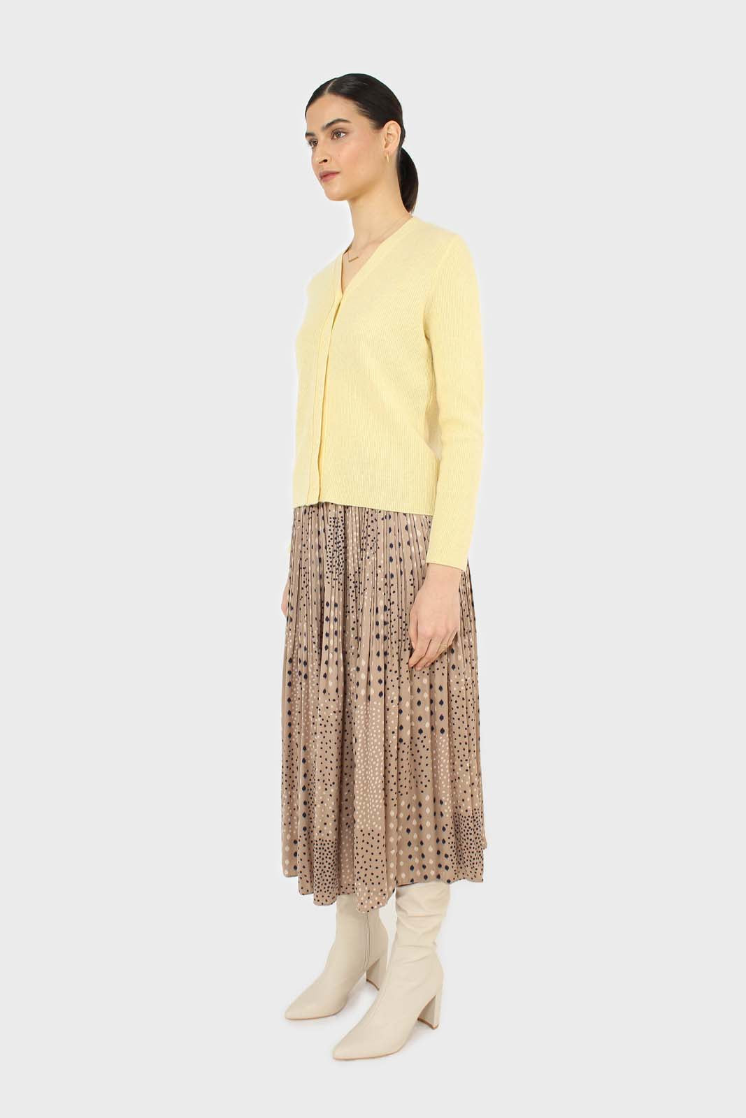 Beige leopard micro pleated satin skirt
