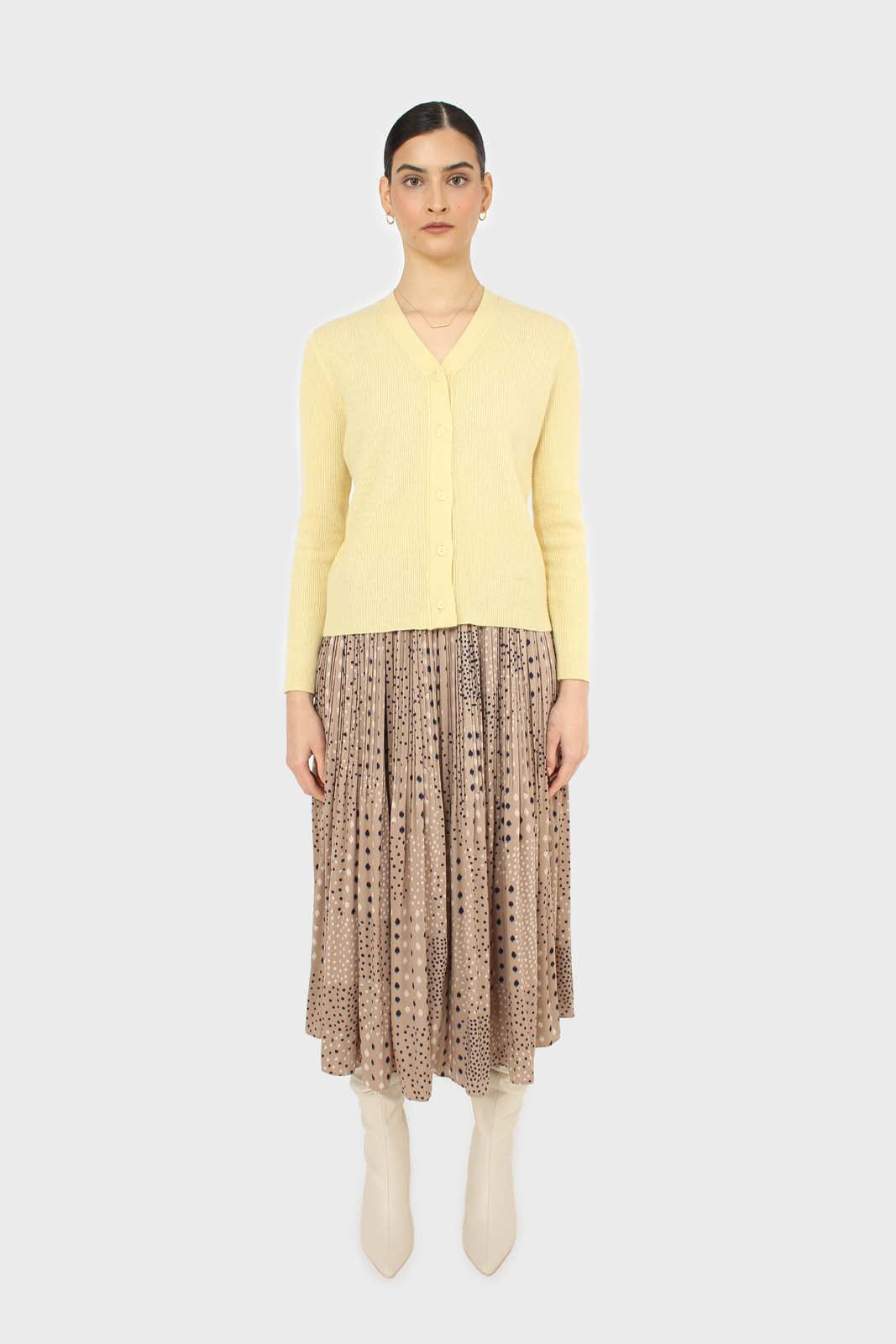 Beige leopard micro pleated satin skirt