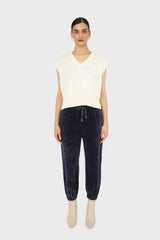 Navy velvet ribbed trousers
