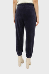 Navy velvet ribbed trousers