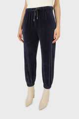 Navy velvet ribbed trousers