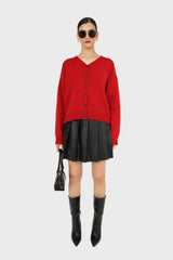 Black vegan leather large pleated mini skirt