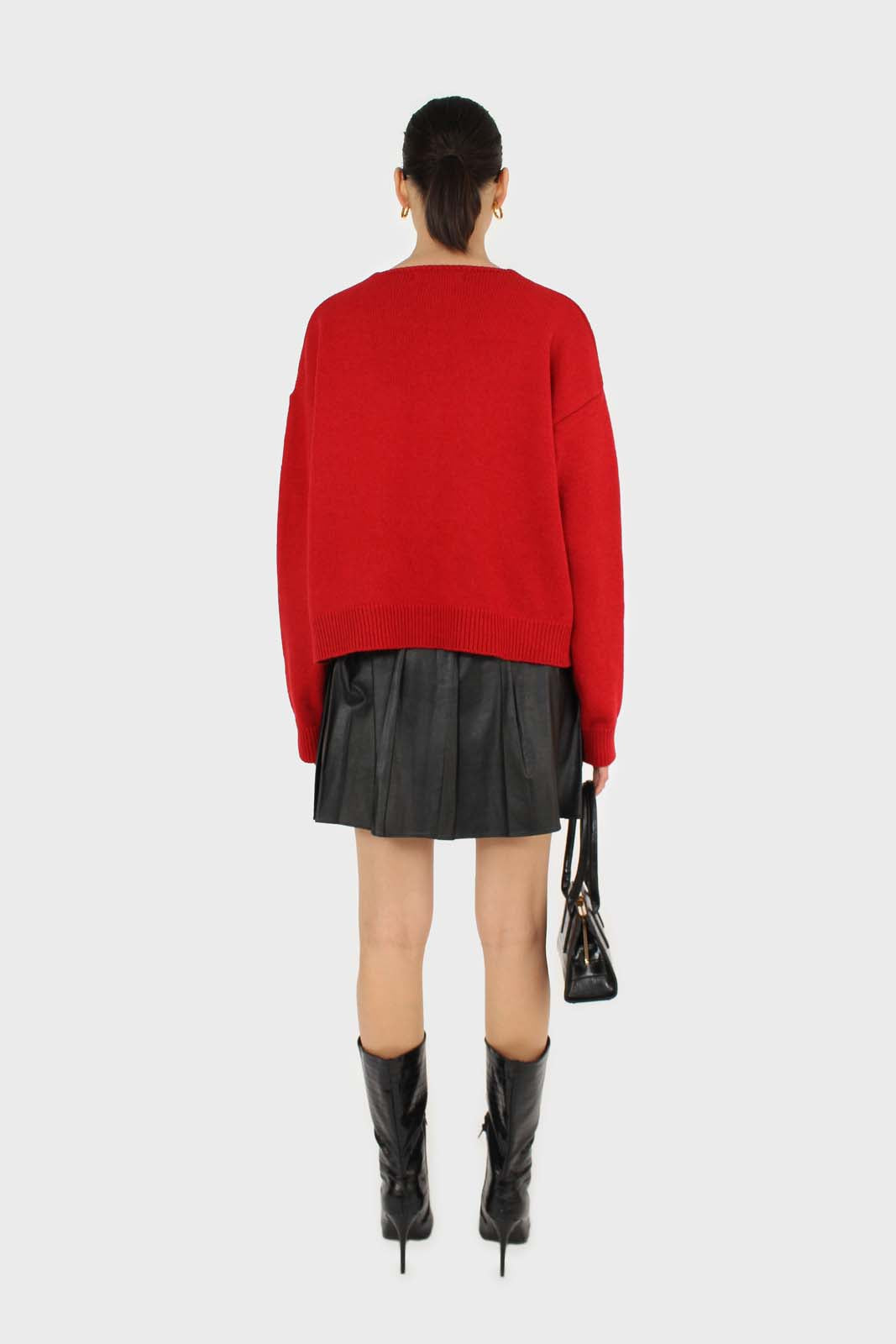 Black vegan leather large pleated mini skirt