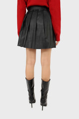 Black vegan leather large pleated mini skirt