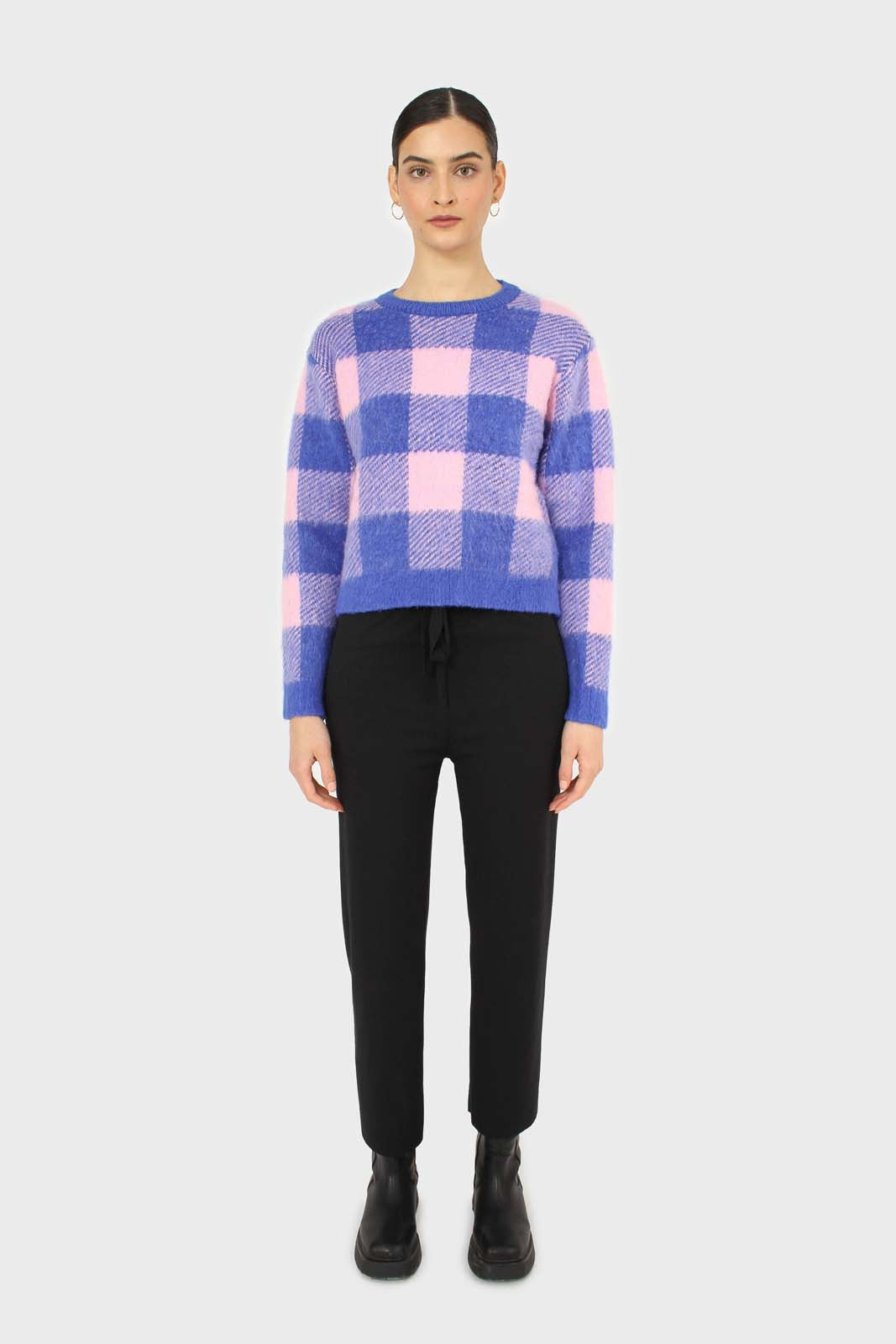 Black ribbed loose fit knit trousers
