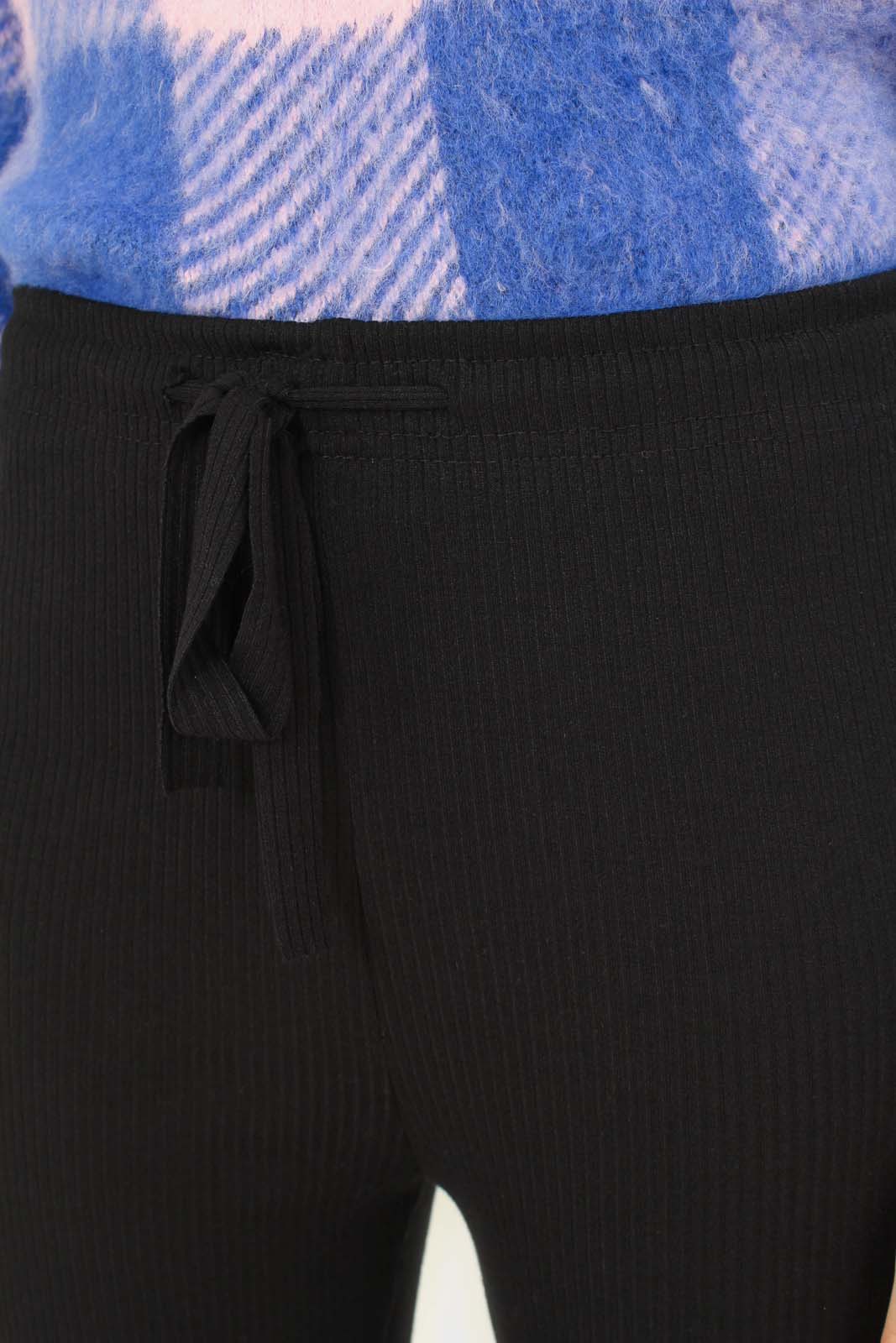 Black ribbed loose fit knit trousers