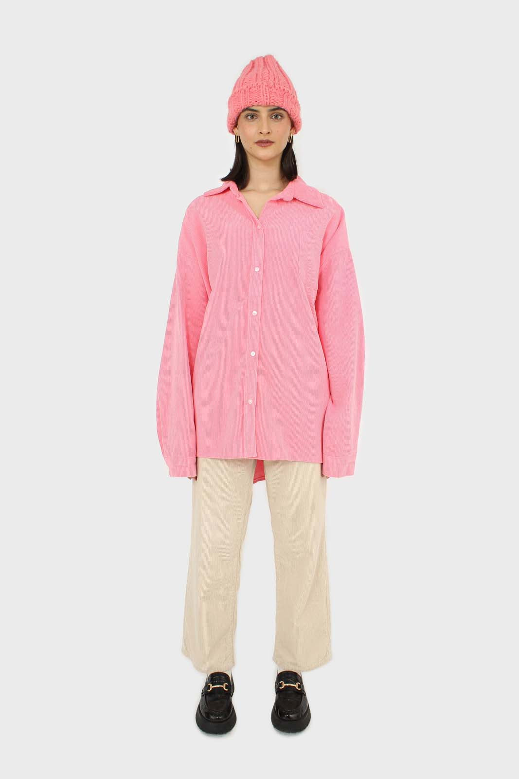 Neon pink corduroy oversized shirt