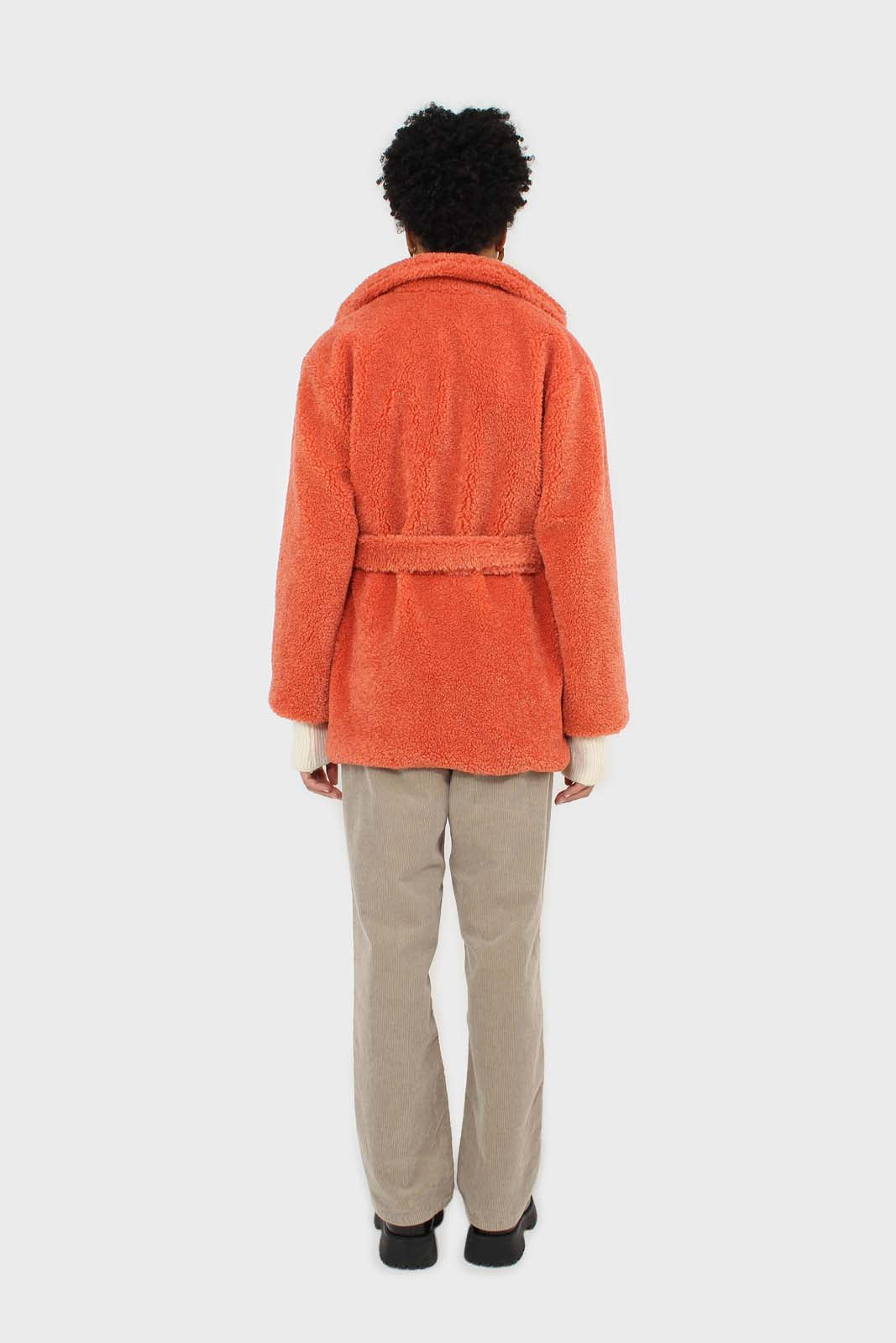 Coral teddy patch pocket belted jacket