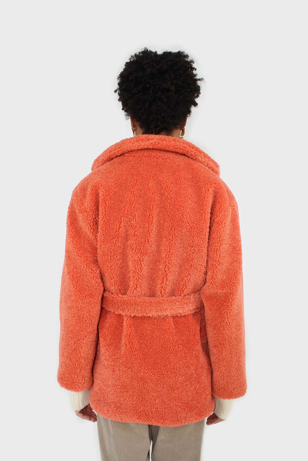 Coral teddy patch pocket belted jacket