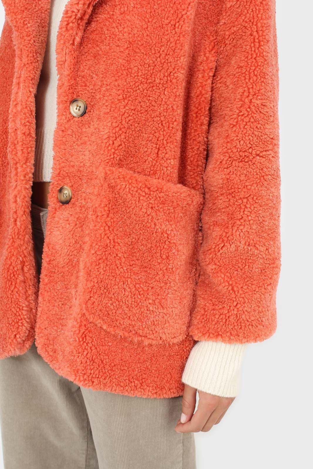 Coral teddy patch pocket belted jacket