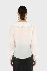 White double ruffle silky blouse