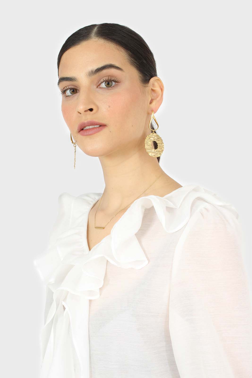 White double ruffle silky blouse