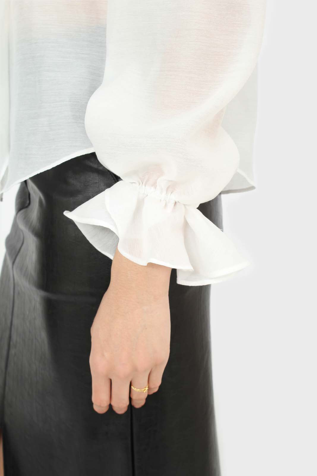 White double ruffle silky blouse