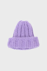 Lilac large ribbed wool beanie hat