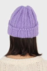 Lilac large ribbed wool beanie hat