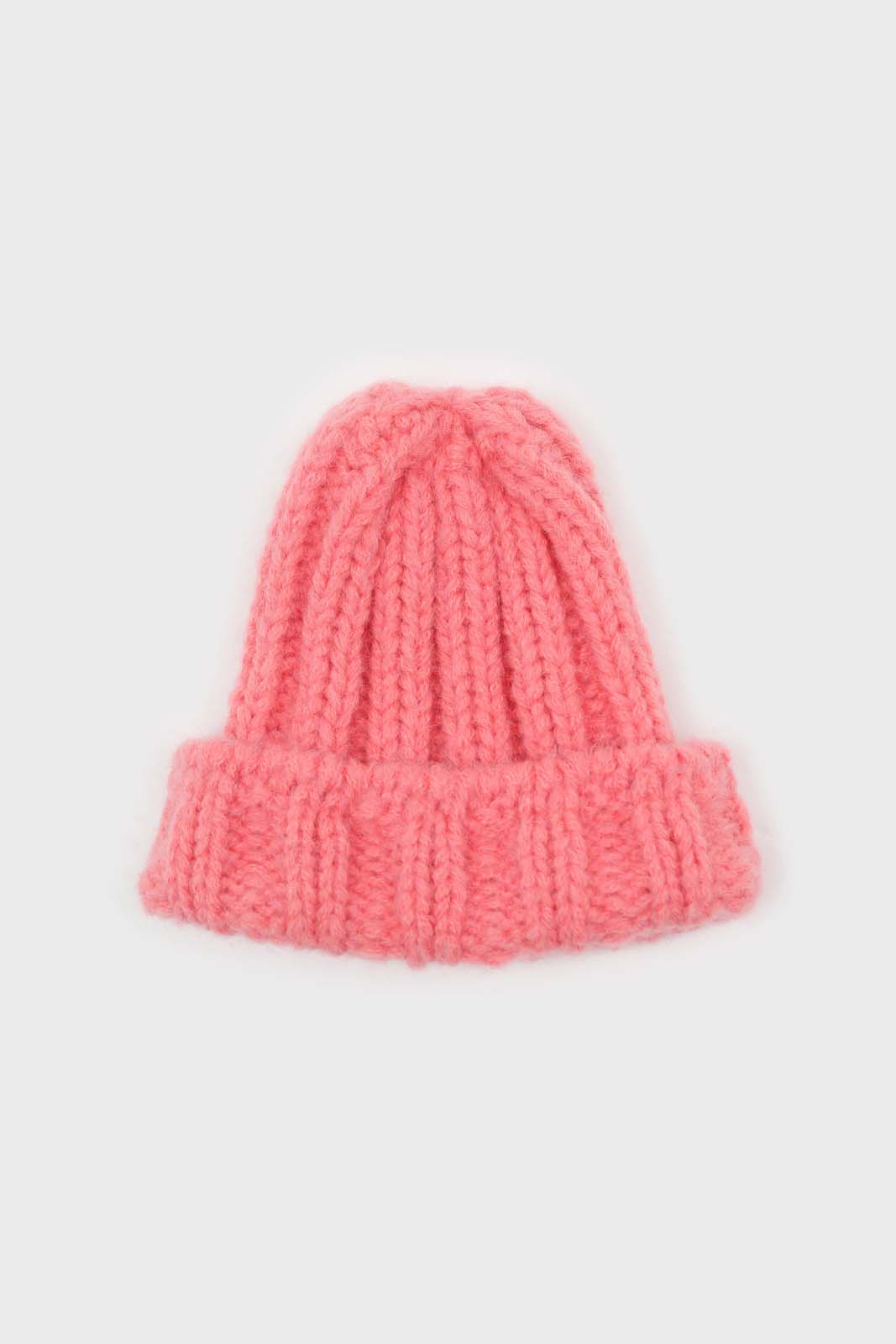 Pink large ribbed wool beanie hat