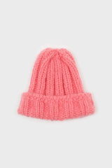 Pink large ribbed wool beanie hat