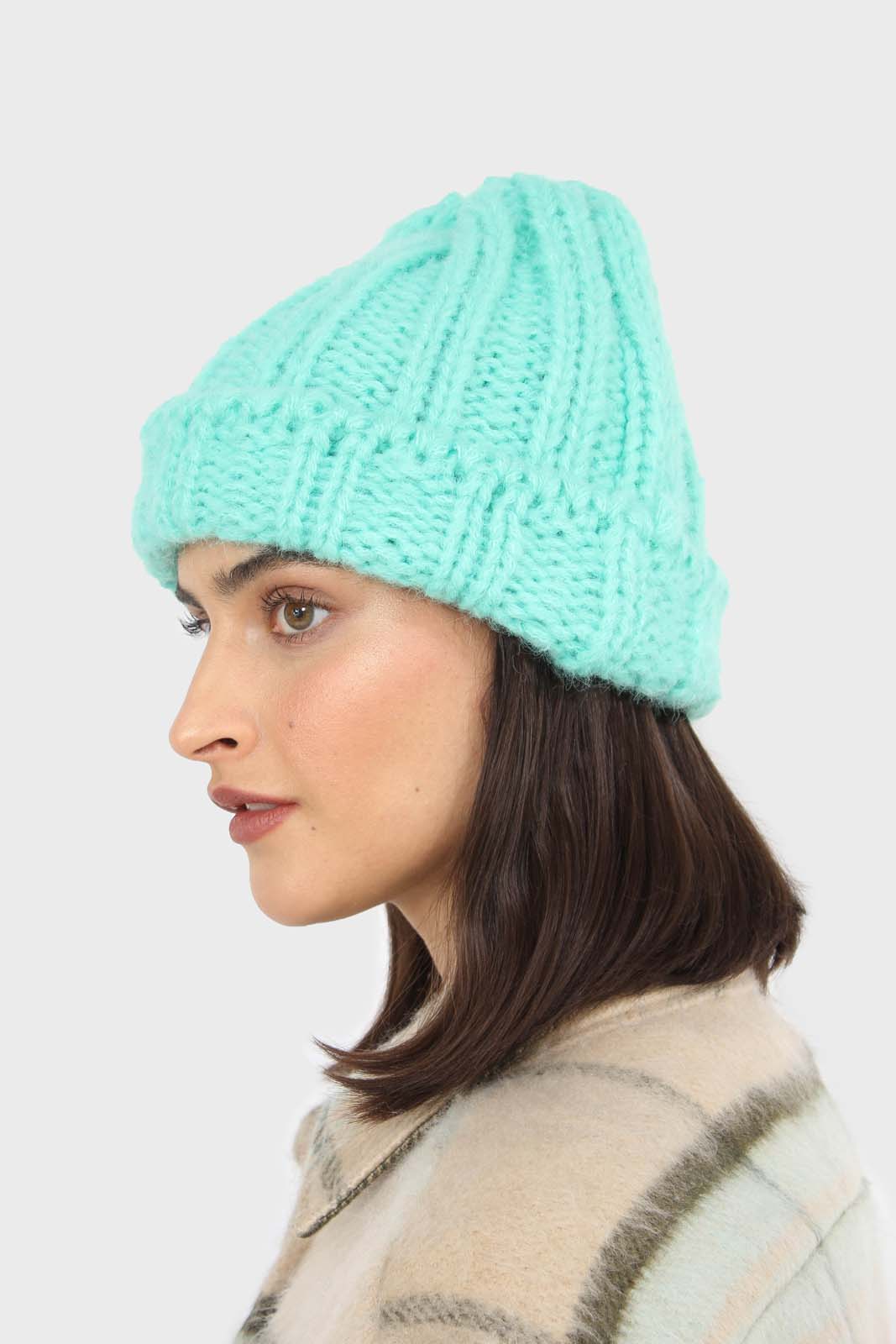 Mint large ribbed wool beanie hat