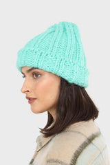 Mint large ribbed wool beanie hat