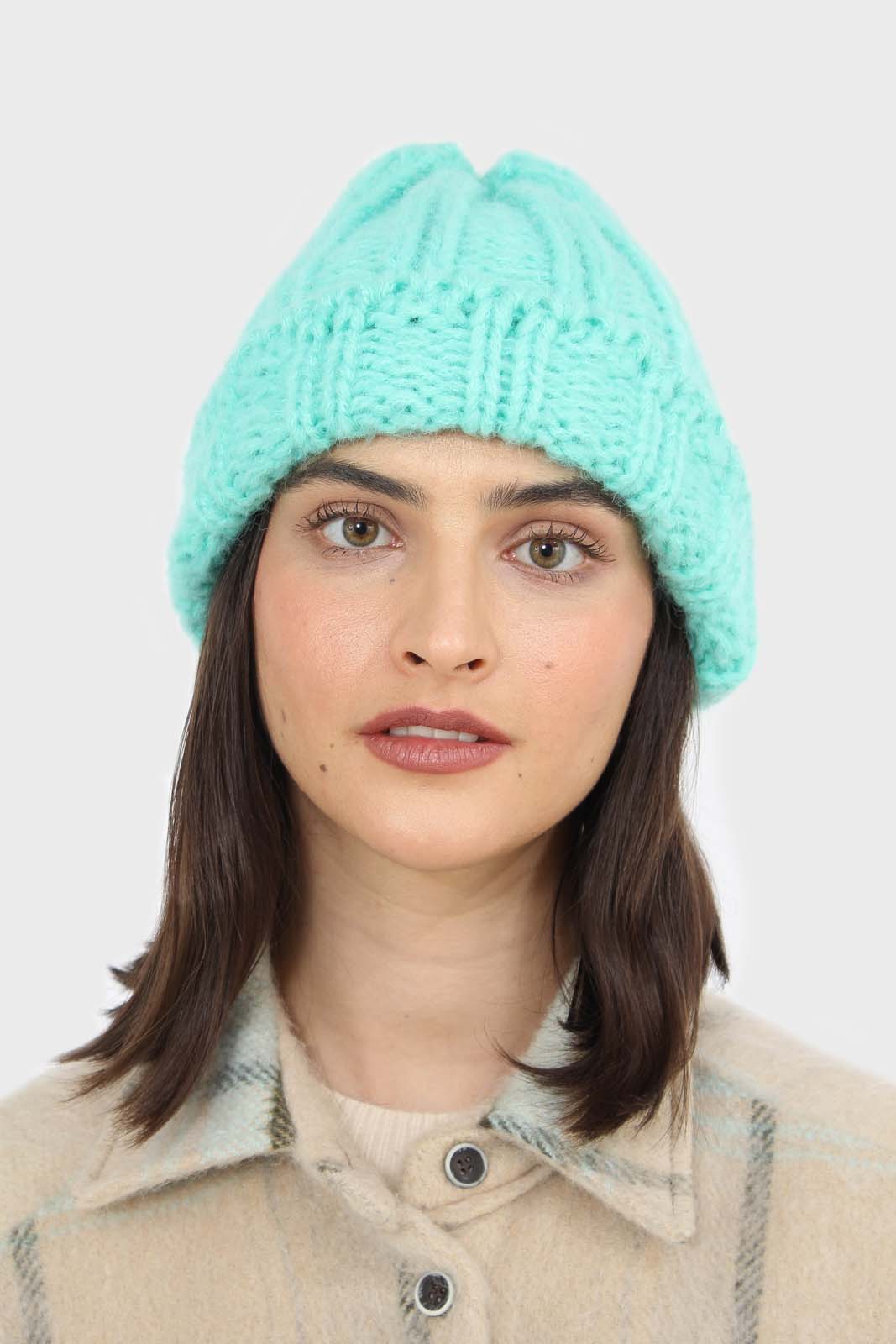 Mint large ribbed wool beanie hat