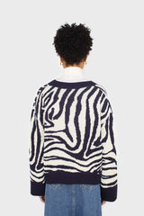 Navy blue and ivory intarsia zebra cardigan
