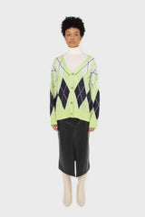 Light green and navy argyle cardigan