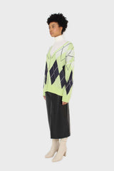 Light green and navy argyle cardigan