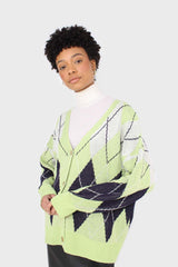 Light green and navy argyle cardigan