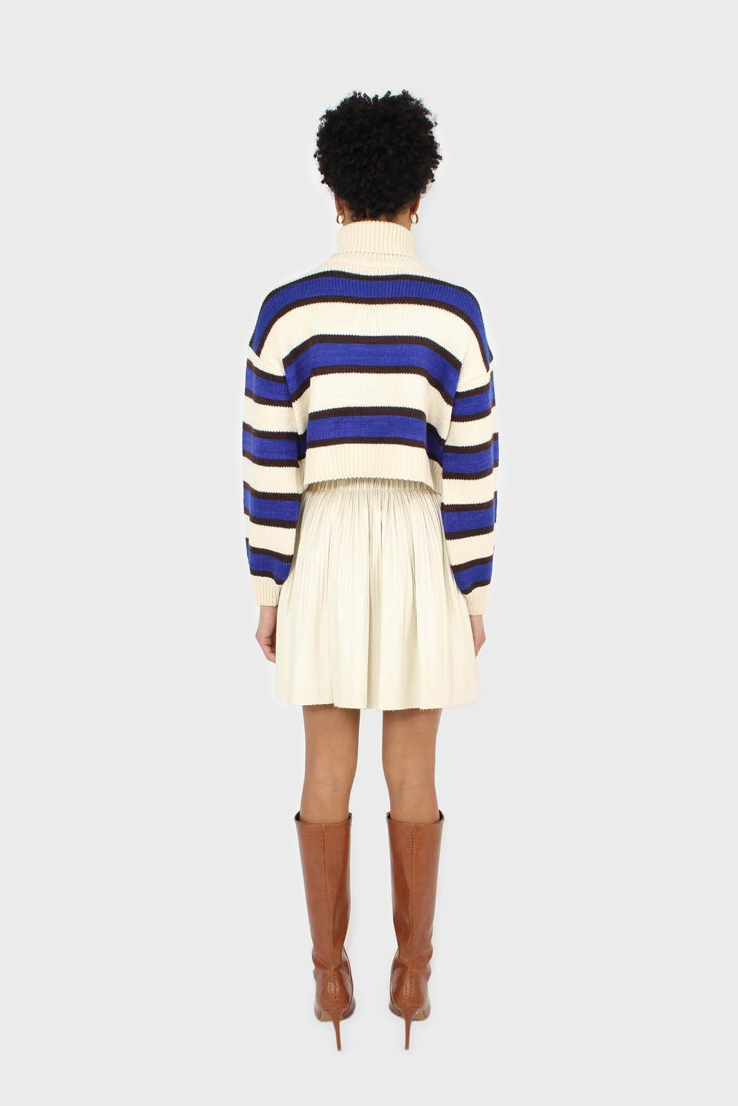 Ivory and cobalt blue bold striped turtleneck jumper